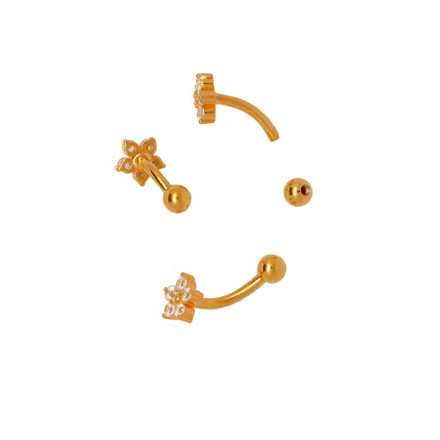 Vermeil | 24k Gold Coated 925 Silver 16G 14G Petite Flower Reverse Belly Ring | 6mm 1/4" 8mm 5/16" 10mm 3/8" 12mm 15/32" - Sturdy South
