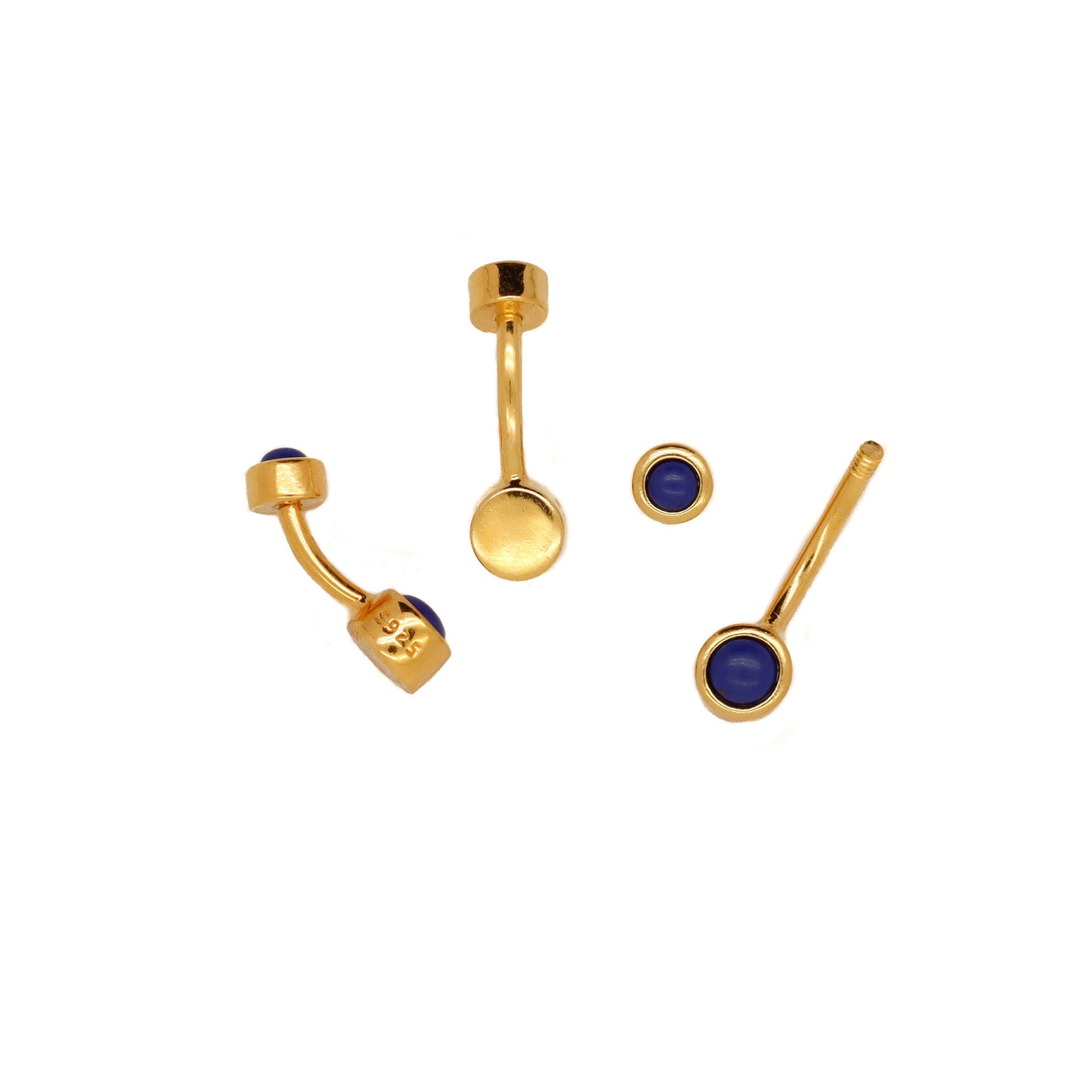 Vermeil | 24k Gold Coated 925 Silver 14G Tiny Lapis Lazuli Belly Ring | 6mm 1/4" 8mm 5/16" 10mm 3/8" - Sturdy South