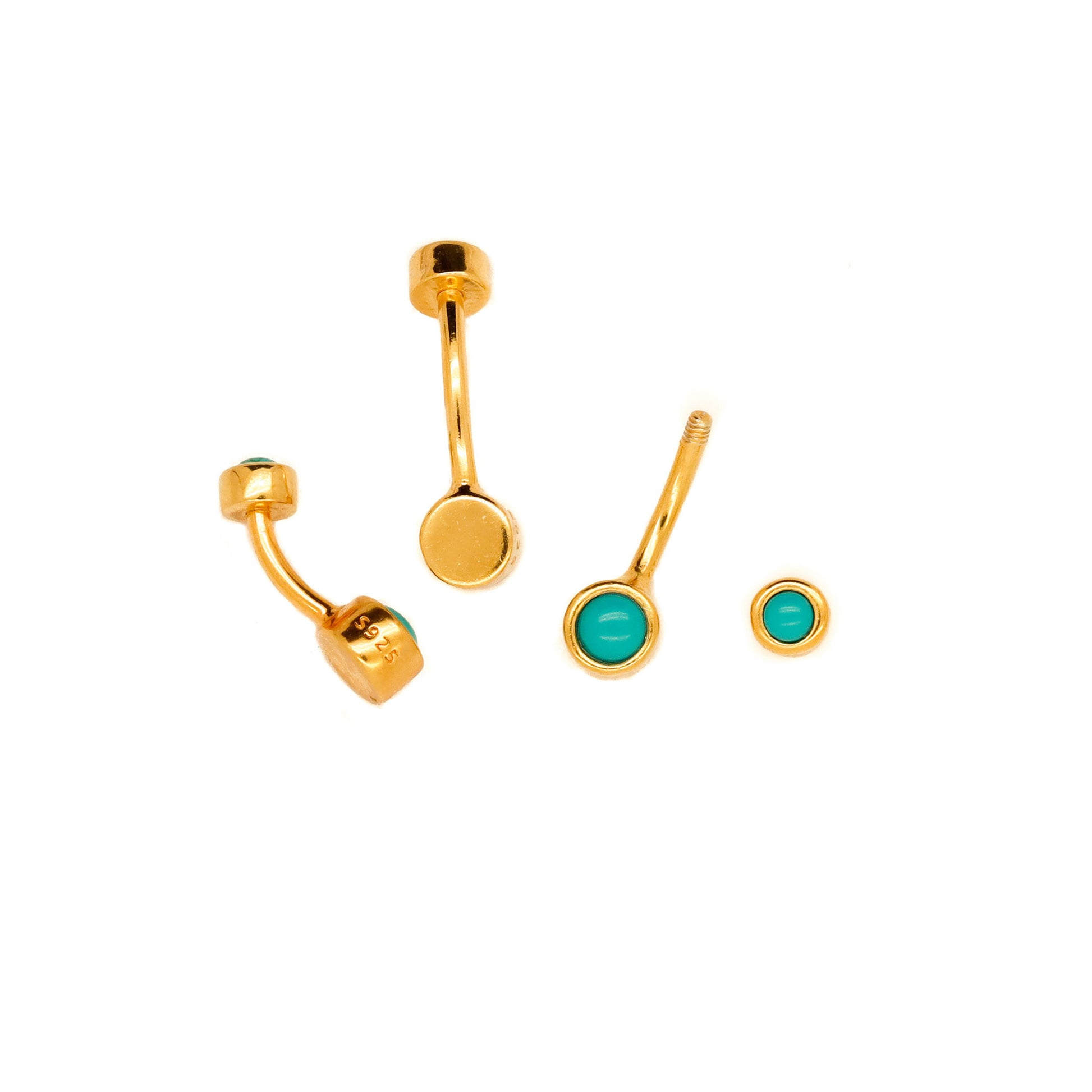 Vermeil | 24k Gold Coated 925 Silver 14G Tiny Blue Turquoise Belly Ring | 6mm 1/4" 8mm 5/16" 10mm 3/8" - Sturdy South