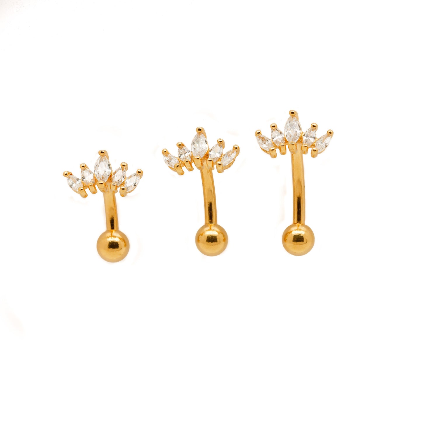 Vermeil | 24k Gold Coated 925 Silver 16G/14G Petite Tiara Reverse Belly Ring | 6mm 1/4" 8mm 5/16" 10mm 3/8" - Sturdy South