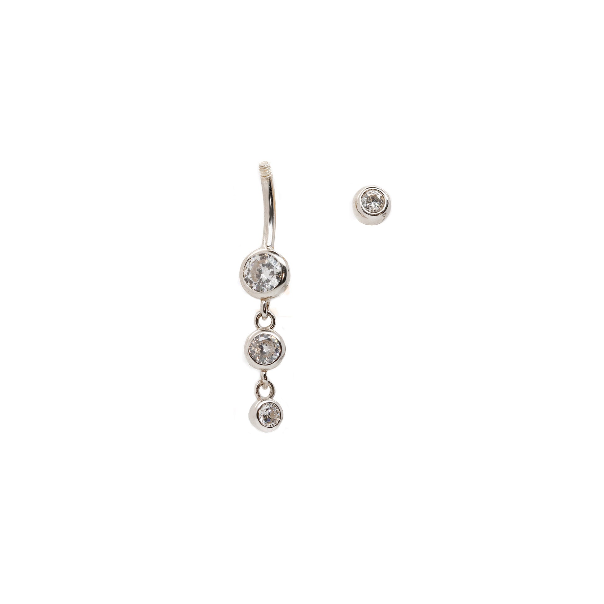 Solid 925 Silver | Triple Charm Dangle Belly Ring | 14G 6mm 1/4" 8mm 5/16" 10mm 3/8" - Sturdy South