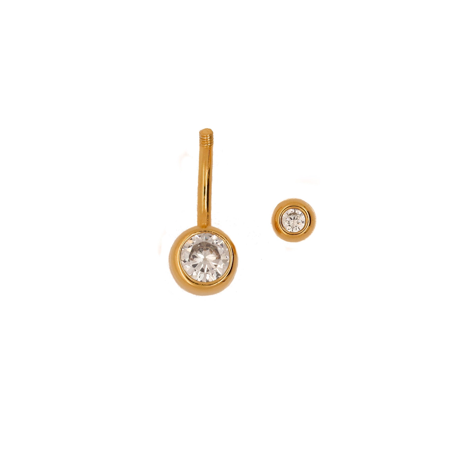 Vermeil | 925 Silver 24k Gold Coated Double Jeweled Belly Ring | 6mm 1/4" 8mm 5/16" 10mm 3/8" - Sturdy South