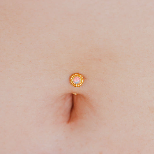 Vermeil | 24k Gold Coated 925 Silver 14G Petite Sun Pink Opal Floating Belly Ring | 6mm 1/4" 8mm 5/16" 10mm 3/8" - Sturdy South