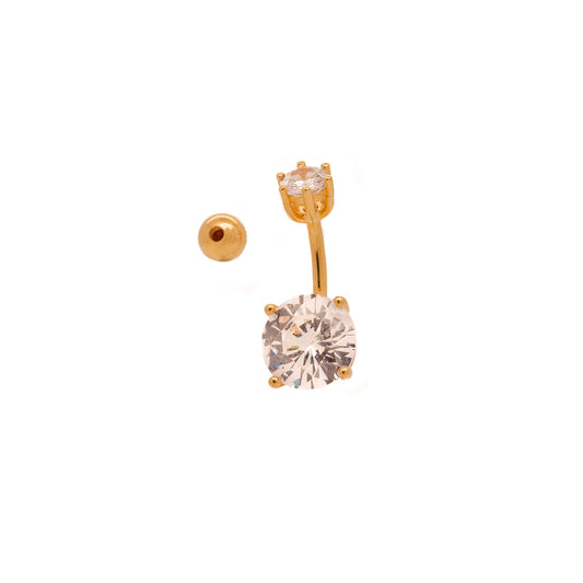 Vermeil | 925 Silver 24k Gold Coated Solitaire Stone Belly Ring with Cubic Zirconia | 6mm 1/4" 8mm 5/16" 10mm 3/8" - Sturdy South