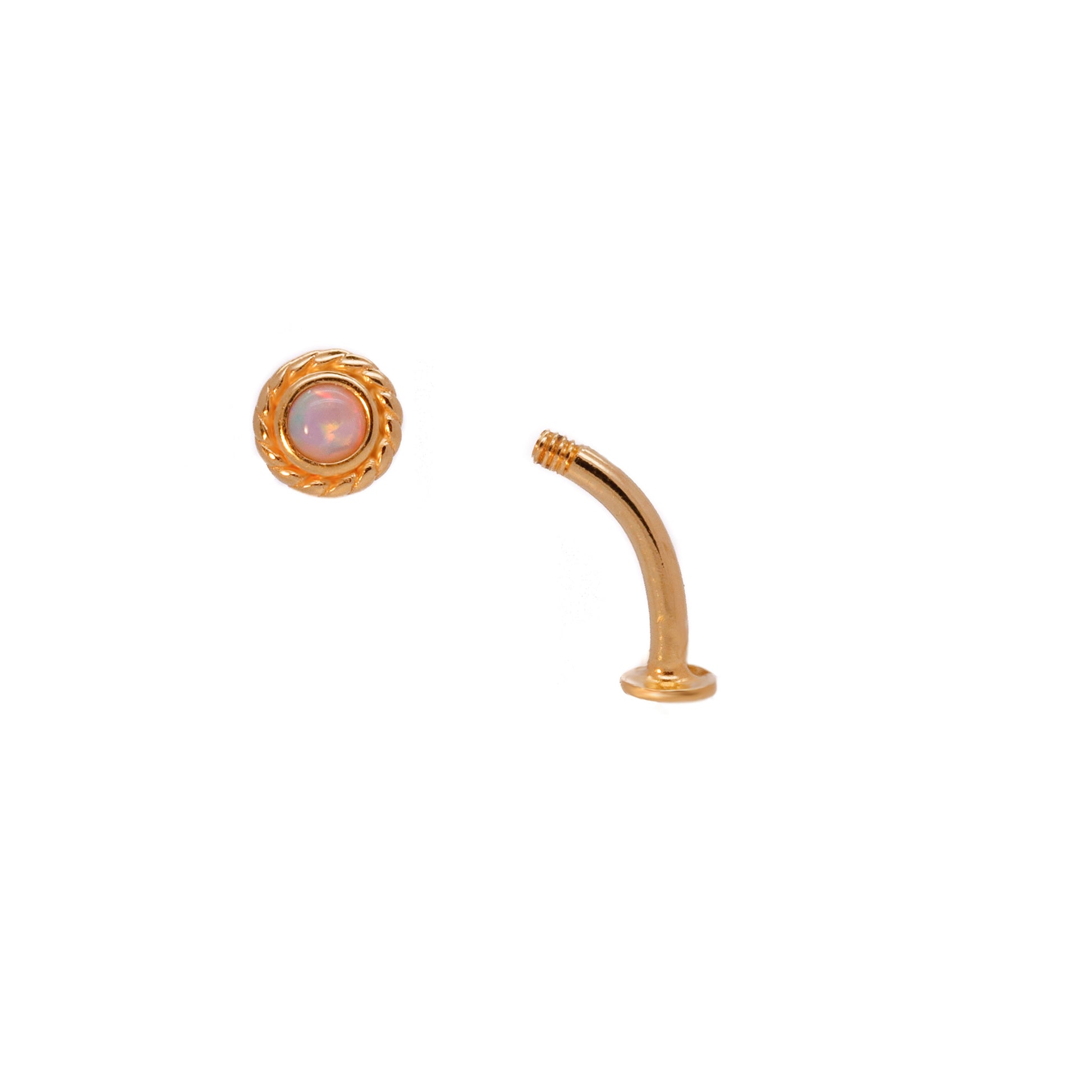 Vermeil | 24k Gold Coated 925 Silver 14G Petite Sun Pink Opal Floating Belly Ring | 6mm 1/4" 8mm 5/16" 10mm 3/8" - Sturdy South