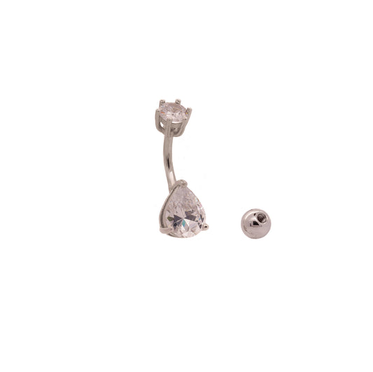 Solid 925 Silver | Dainty Crystal Teardrop Belly Ring | 6mm 1/4" 8mm 5/16" 10mm 3/8" - Sturdy South