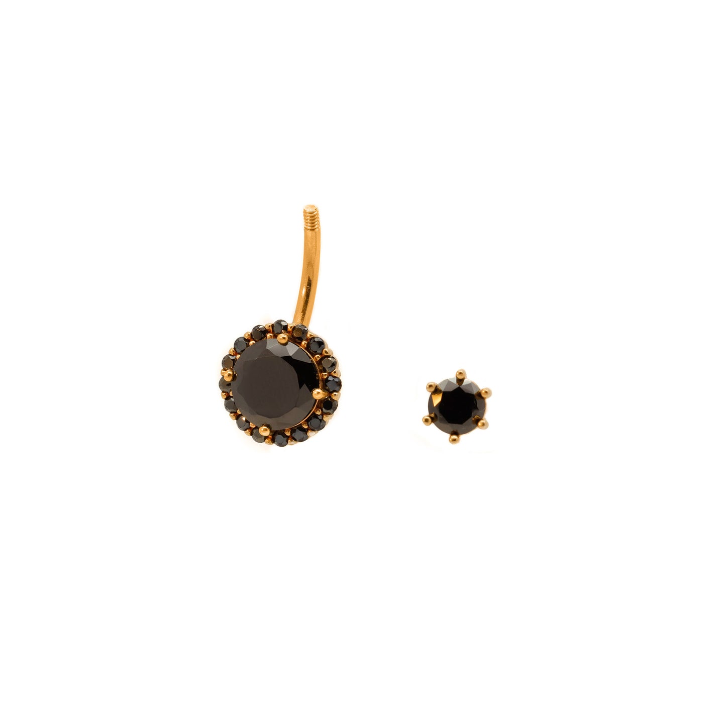 Vermeil | 925 Silver 24k Gold Coated Black Zirconia Halo Belly Ring | 6mm 1/4" 8mm 5/16" 10mm 3/8" - Sturdy South