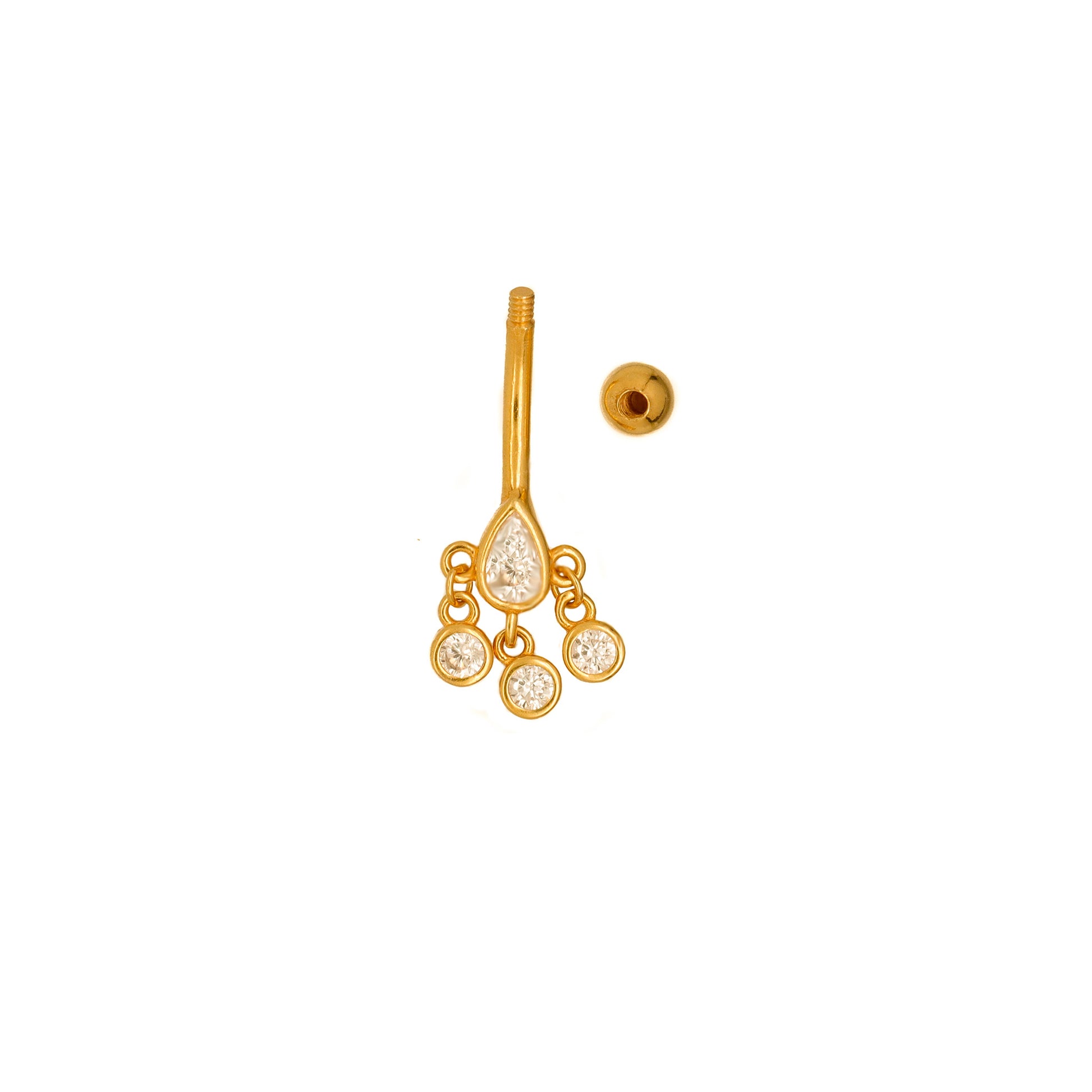 Vermeil | 925 Silver 24k Gold Coated Extra Flat Lower Chandelier Belly Ring with Charmes | 6mm 1/4" 8mm 5/16" 10mm 3/8" 12mm 1/2" 14mm 9/16" - Sturdy South