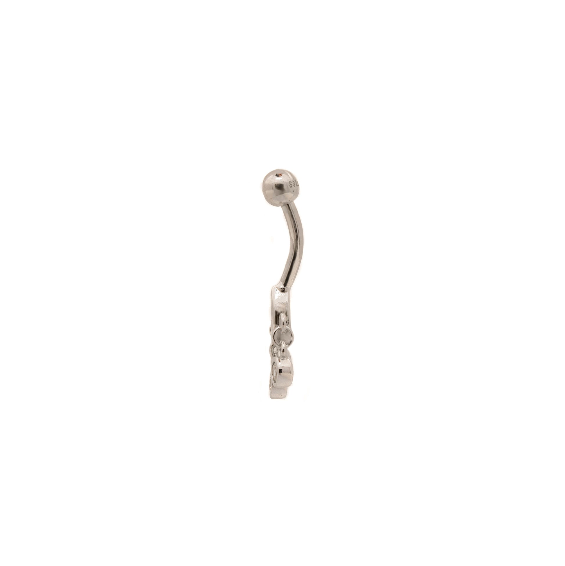 Solid 925 Silver | Extra Flat Lower Belly Ring Chandelier with Dangles Charmes | 14G 6mm 1/4" 8mm 5/16" 10mm 3/8" 12mm 1/2" 14mm 9/16" - Sturdy South