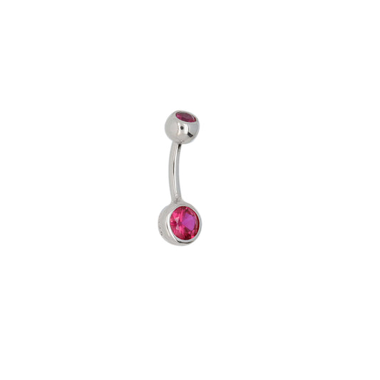 Solid 925 Silver | Small Belly Ring with Berry Pink Cubic Zirconia Crystals | 6mm 1/4" 8mm 5/16" 10mm 3/8" - Sturdy South