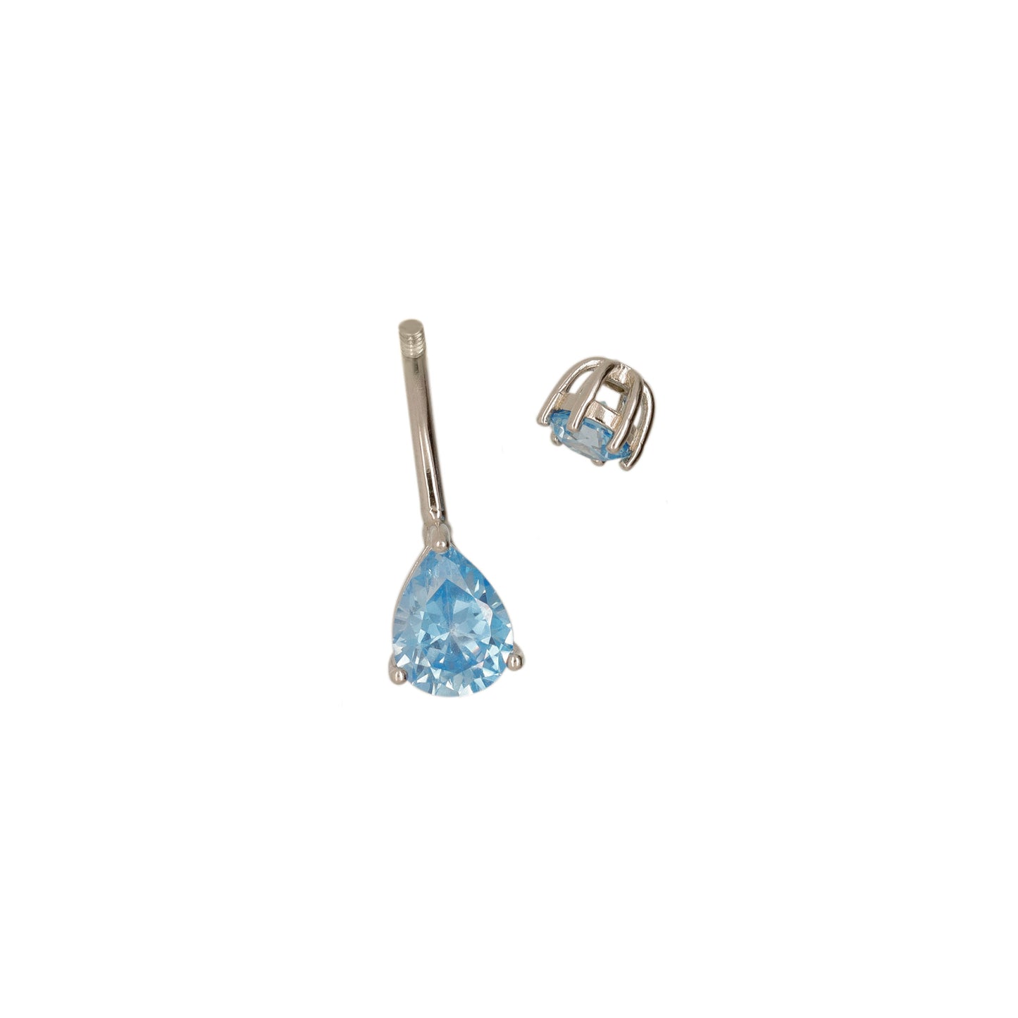 Solid 925 Silver | Ocean Blue Crystal Teardrop Belly Ring | 6mm 1/4" 8mm 5/16" 10mm 3/8" - Sturdy South