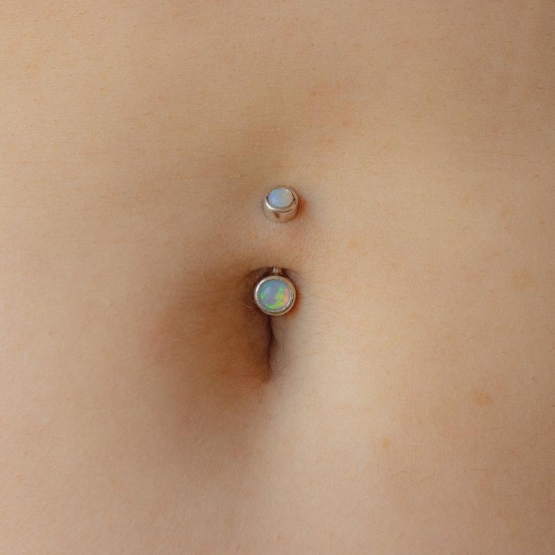 Solid 925 Silver | 14G Tiny Blue Kyocera Galaxy Opal Belly Ring | 6mm 1/4" 8mm 5/16" 10mm 3/8" - Sturdy South